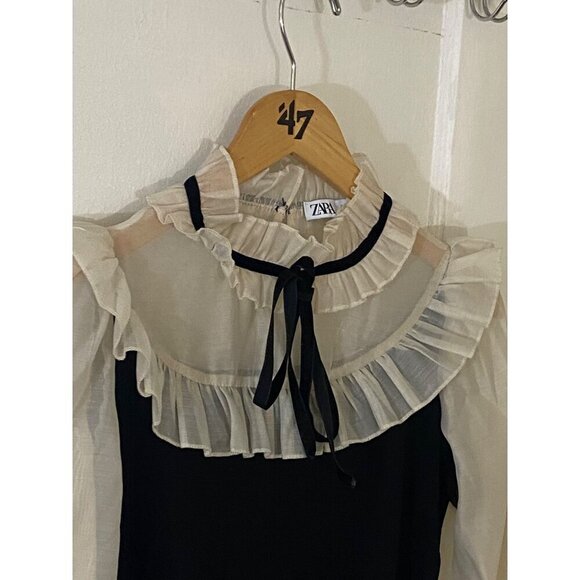 Zara Women's Black Constrasting Organza Combination Top - Small - Picture 2 of 14